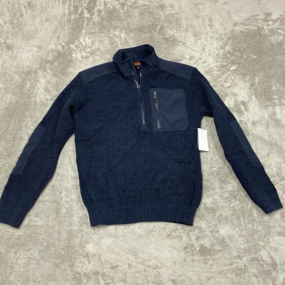 Bass Outdoor Navy Blue Knit Sweater Moonlit Ocean Half Zip Mens Size S NWT 6420 - Picture 1 of 8